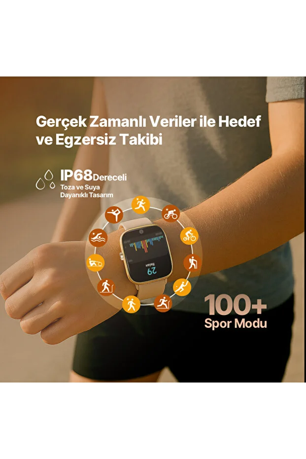 Tempus 47 mm Dikdörtgen Kasa Akıllı Saat Altın